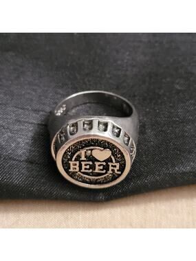 Size 12 silver tone "I Love Beer" ring